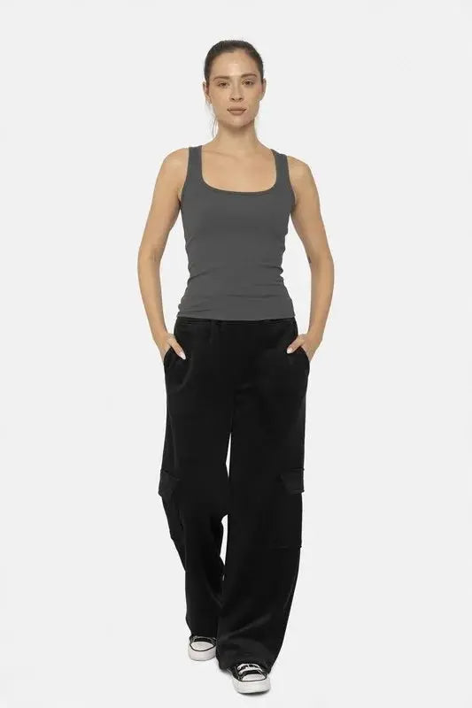 Mono B Elastic Waist Corduroy Cargo Pants for Women - Love Salve