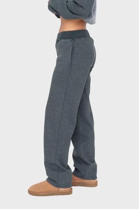 Mono B Elastic Waist Fleece Pants with Pockets for Comfort - Love Salve