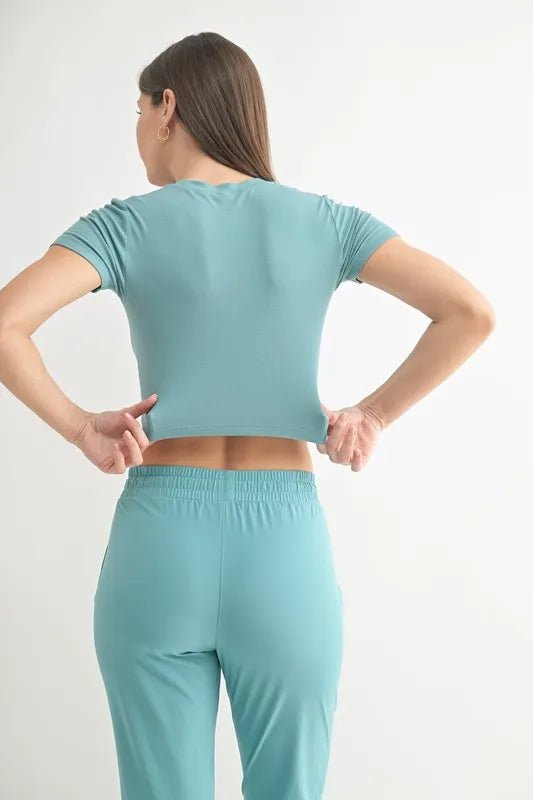 MONO B Essential Micro-ribbed Cropped Athleisure Tee For Women - Love Salve