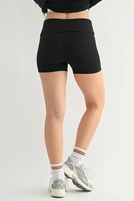 MONO B Ribbed Foldover Waist Shorts for Women Casual Wear - Love Salve