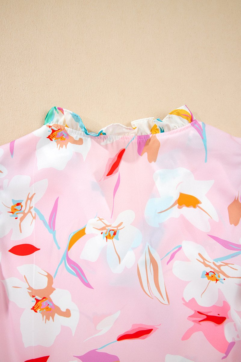 Multicolour Contrast Floral Patchwork Notched Neck Blouse - Love Salve