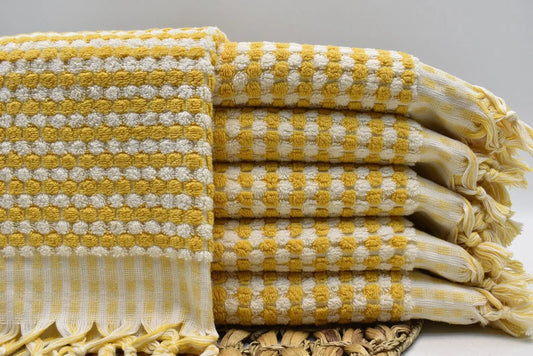 Bubble Mustard Terry Hand Towel Made from 100 Percent Turkish Cotton 38 Inch L x 20 Inch W - Love Salve