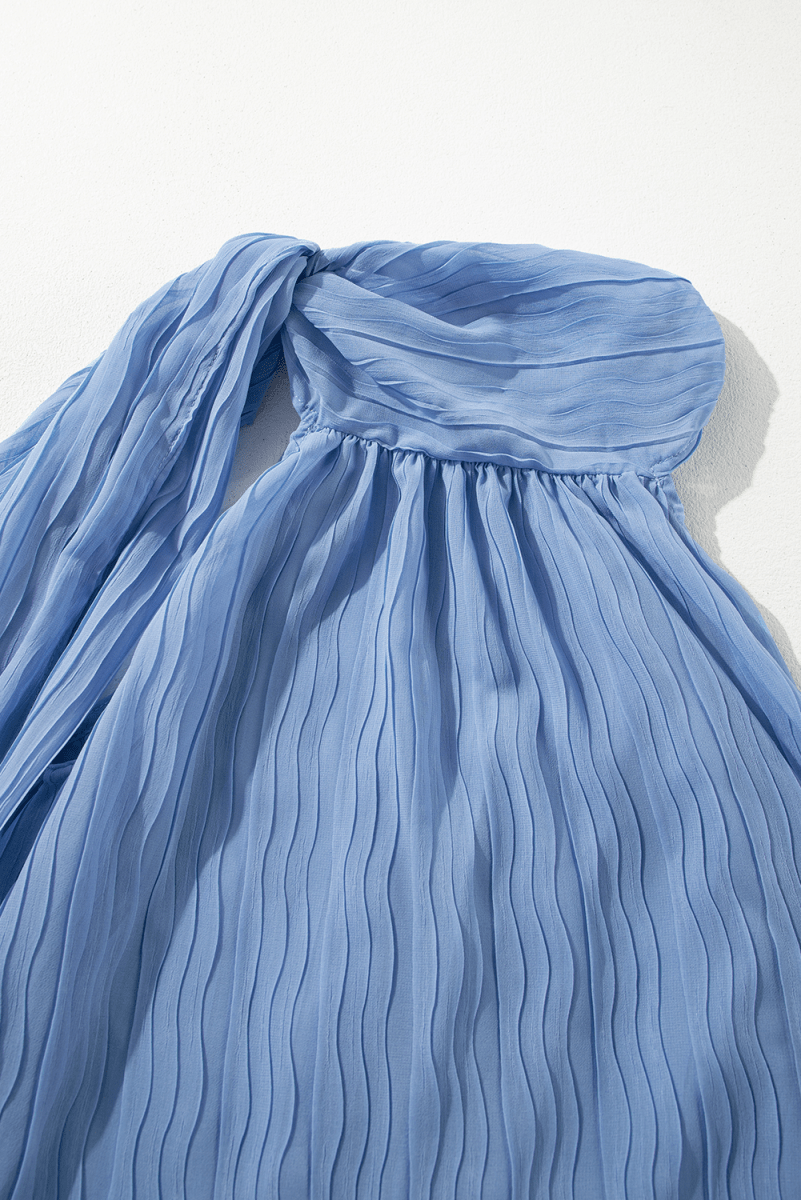 Myosotis Textured Pleated Tied Mock Neck Flowy Tank Top - Love Salve