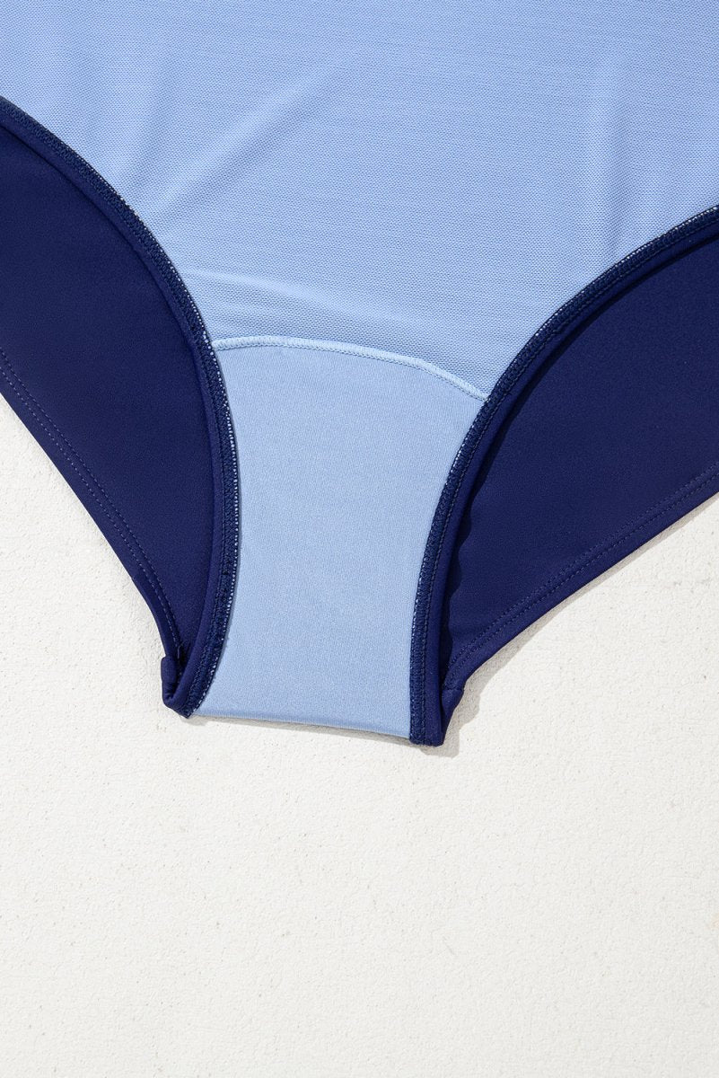 Navy Blue Flared One Piece Swimsuit with Crisscross Tie Back Straps - Love Salve