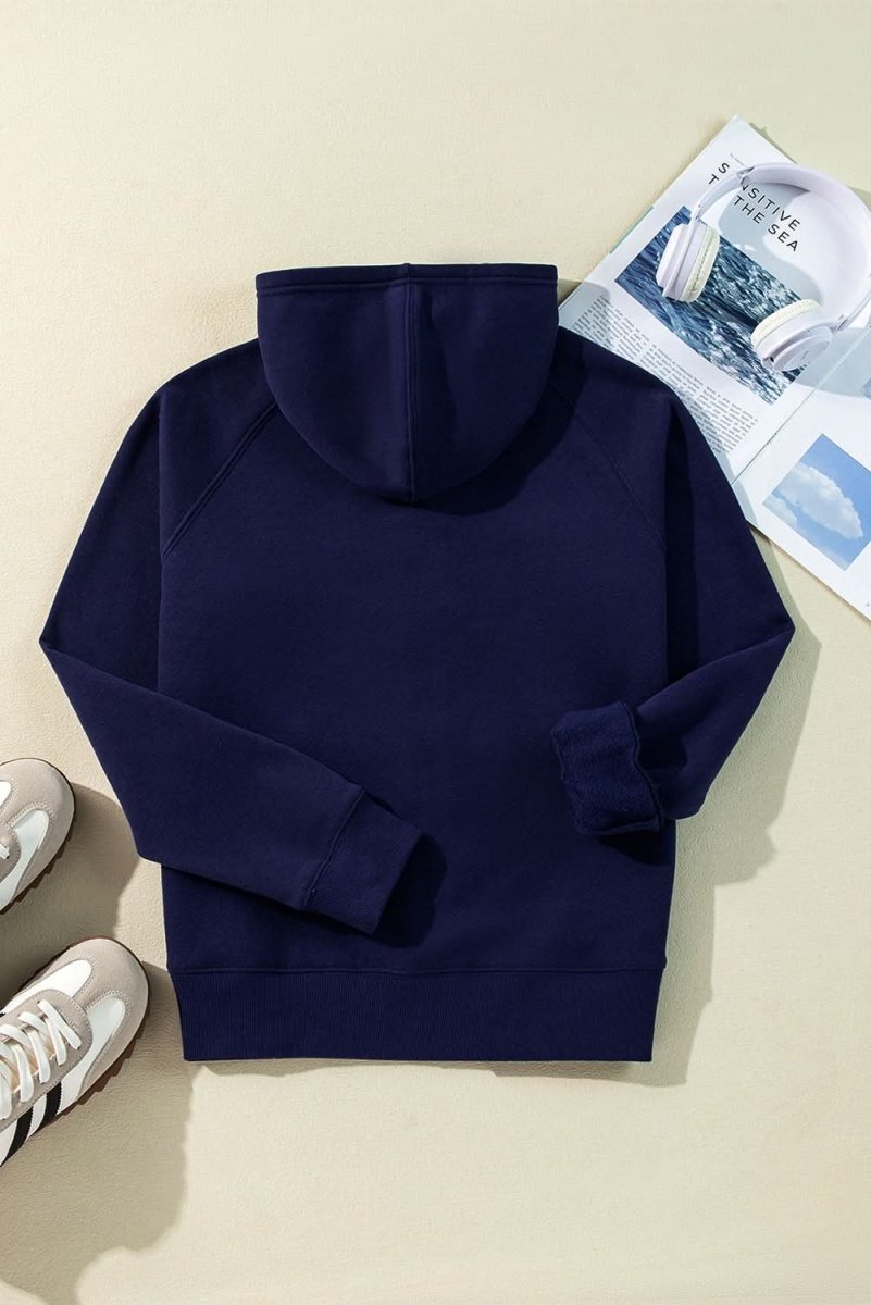 Navy Blue Solid Color Fleece Lined Zip up Hoodie - Love Salve