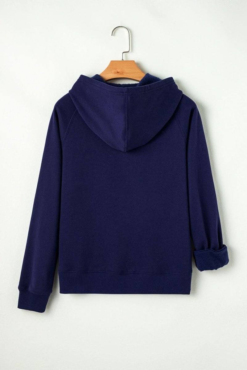 Navy Blue Solid Color Fleece Lined Zip up Hoodie - Love Salve
