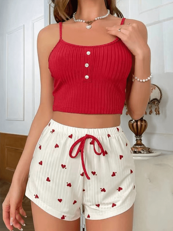 New Love Heart Printed Casual Vest Shorts Homewear Set - Love Salve