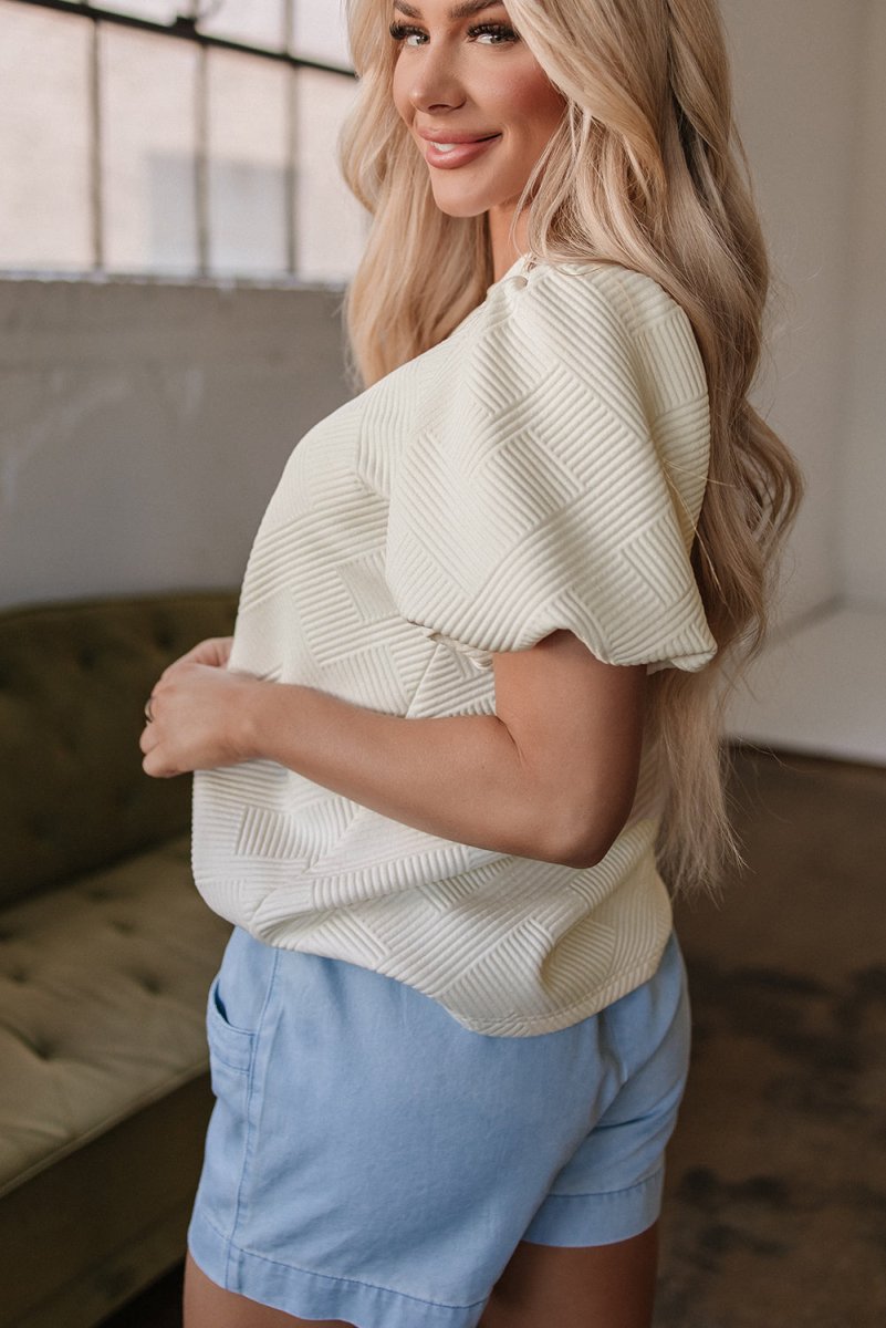 Oatmeal Textured Puff Sleeve T-shirt for Casual Style - Love Salve