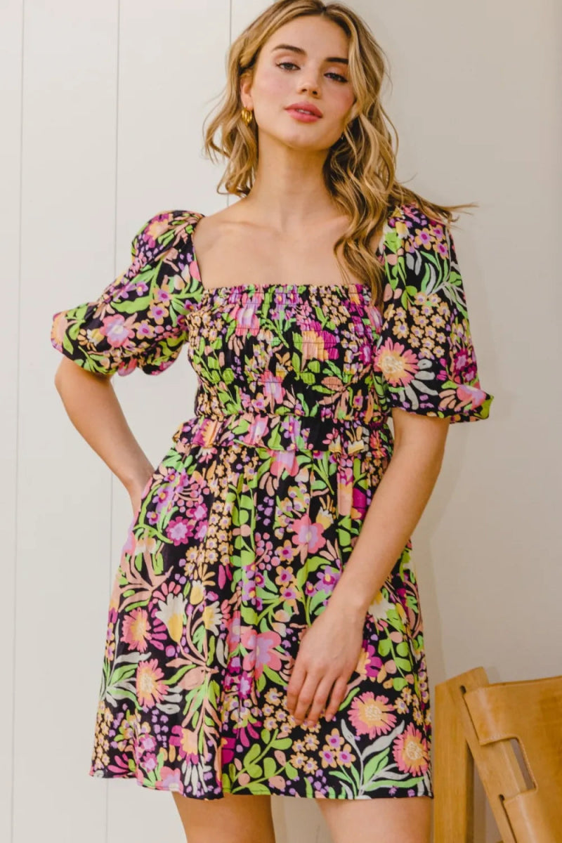 ODDI Full Size Floral Tie-Back Mini Dress for Women - Love Salve