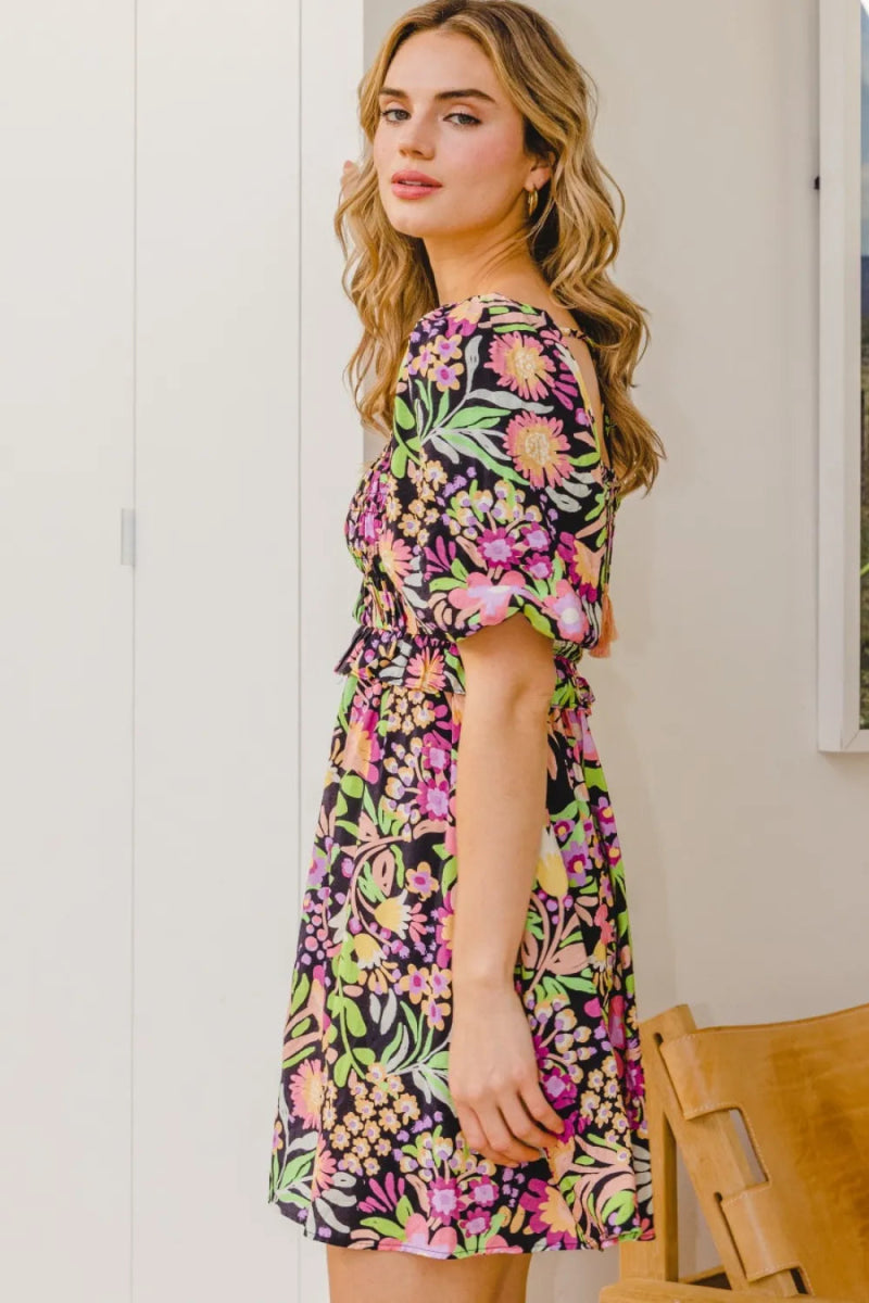 ODDI Full Size Floral Tie-Back Mini Dress for Women - Love Salve