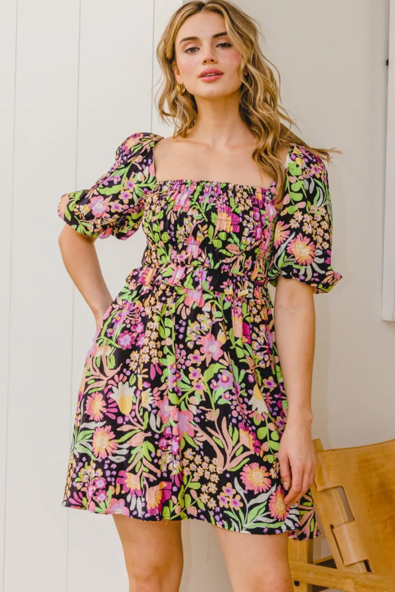 ODDI Full Size Floral Tie-Back Mini Dress for Women - Love Salve