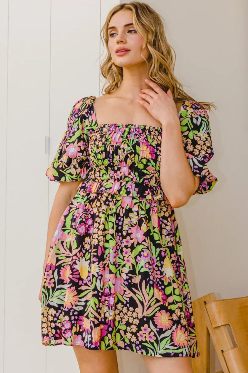 ODDI Full Size Floral Tie-Back Mini Dress for Women - Love Salve