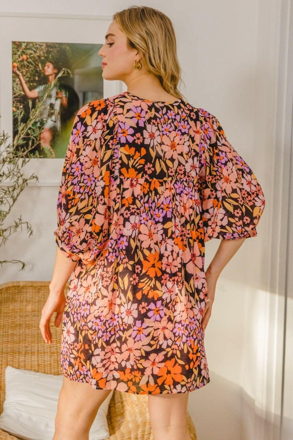 Floral Charm Tie-Neck Mini Dress - Love Salve