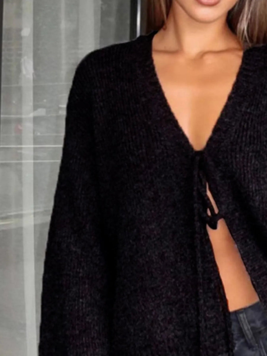 Open Front Tied Sweater Cardigan - Love Salve