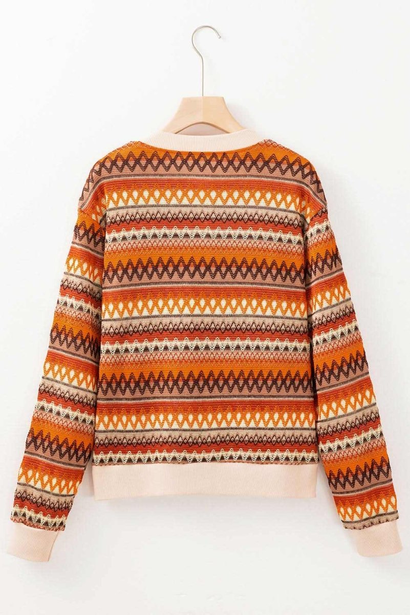 Orange Boho Striped Zip Up Long Sleeve Jacket - Love Salve