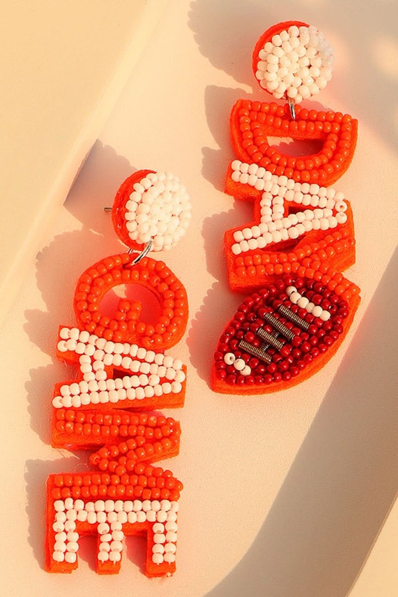 Orange GAME DAY Rugby Rice Bead Dangle Stud Earrings - Love Salve