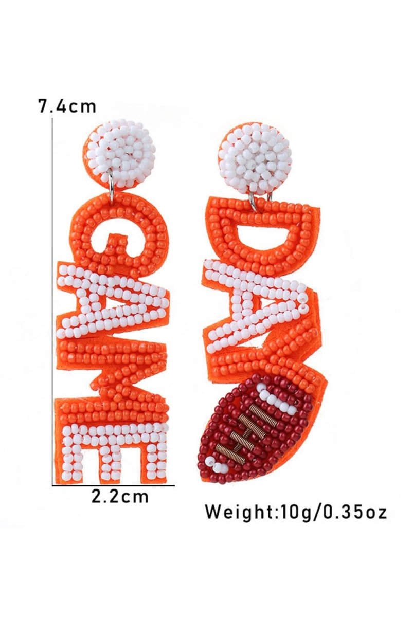 Orange GAME DAY Rugby Rice Bead Dangle Stud Earrings - Love Salve