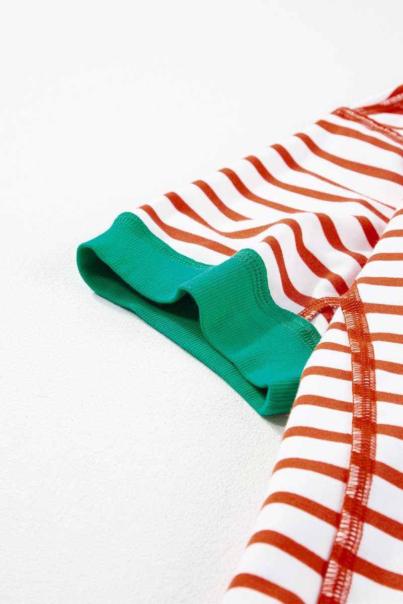 Orange Stripe Oversized Contrast Trim Exposed Seam T Shirt - Love Salve
