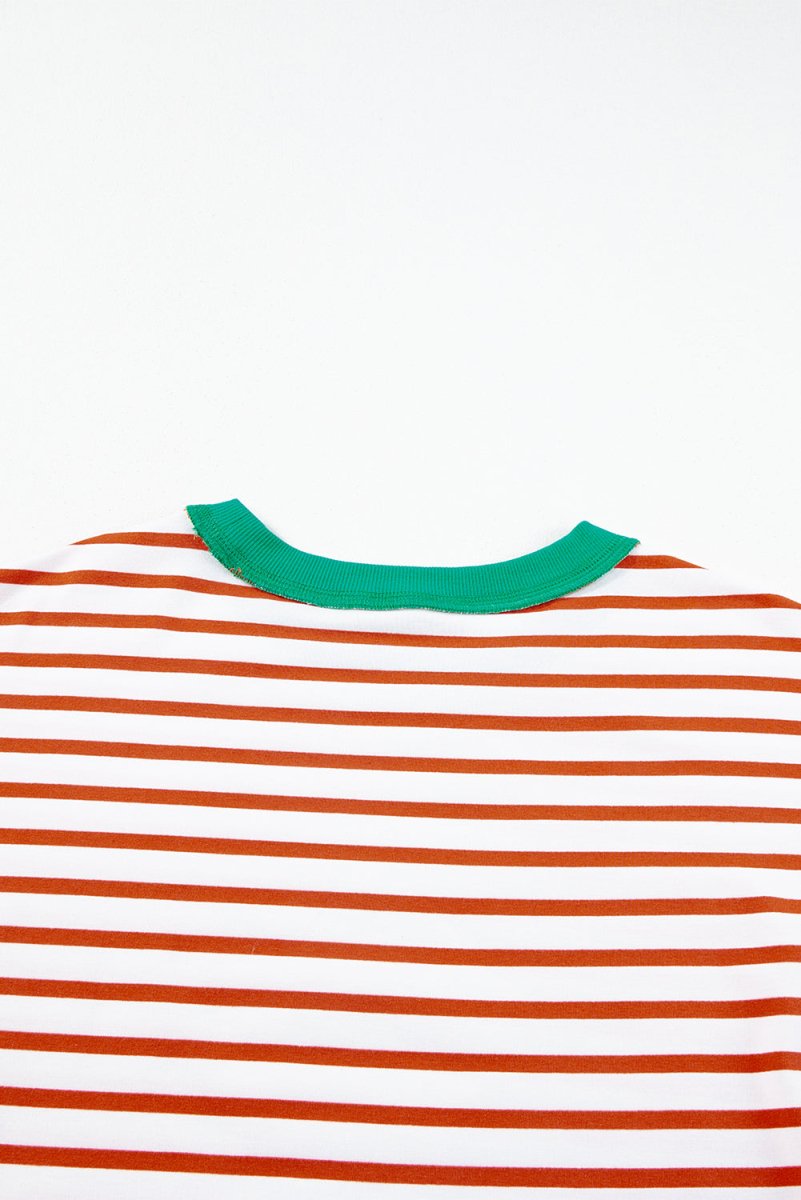 Orange Stripe Oversized Contrast Trim Exposed Seam T Shirt - Love Salve