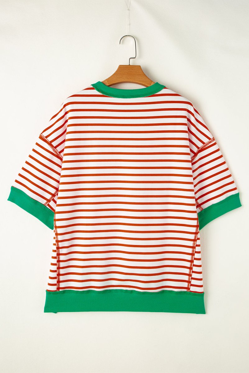 Orange Stripe Oversized Contrast Trim Exposed Seam T Shirt - Love Salve