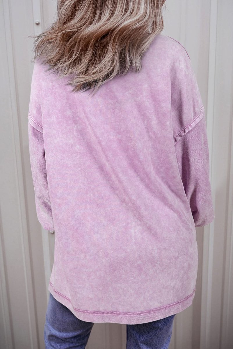 Orchid Petal Mineral Wash Drop Shoulder Pullover Sweatshirt - Love Salve