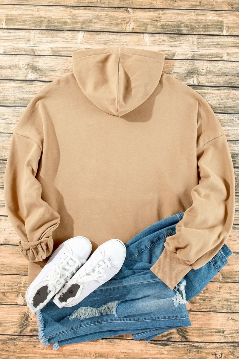 Parchment Fleece Lined Half Zipper Kangaroo Pockets Loose Hoodie - Love Salve