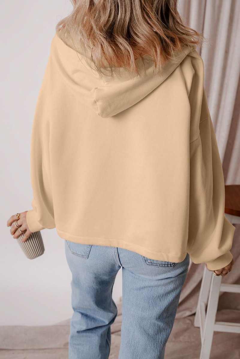 Parchment Fleece Lined Half Zipper Kangaroo Pockets Loose Hoodie - Love Salve