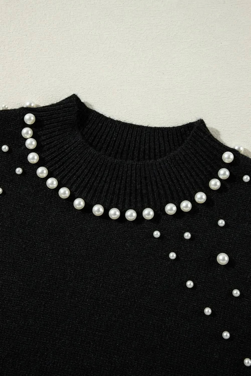 Pearl Detail Mock Neck Long Sleeve Sweater - Love Salve