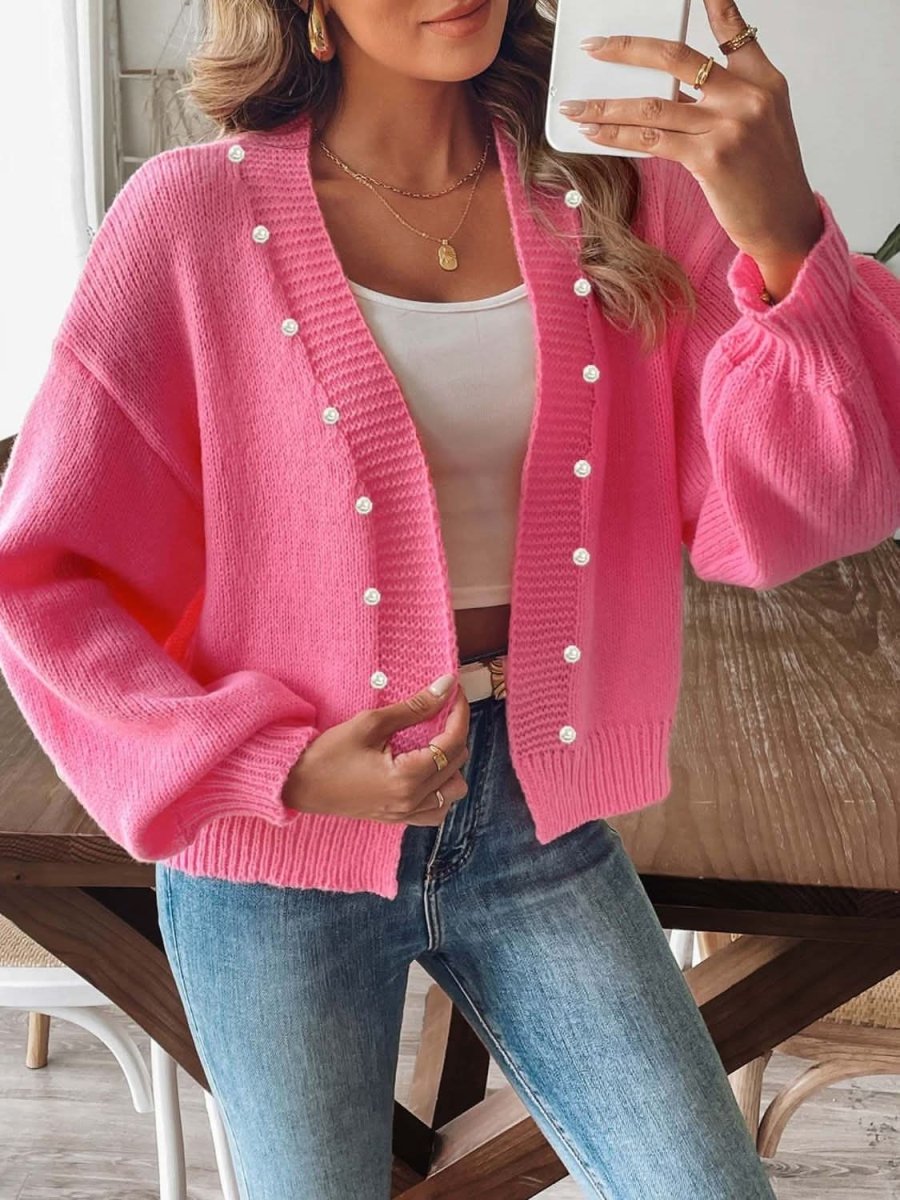 Pearl Open Front Long Sleeve Cardigan - Love Salve