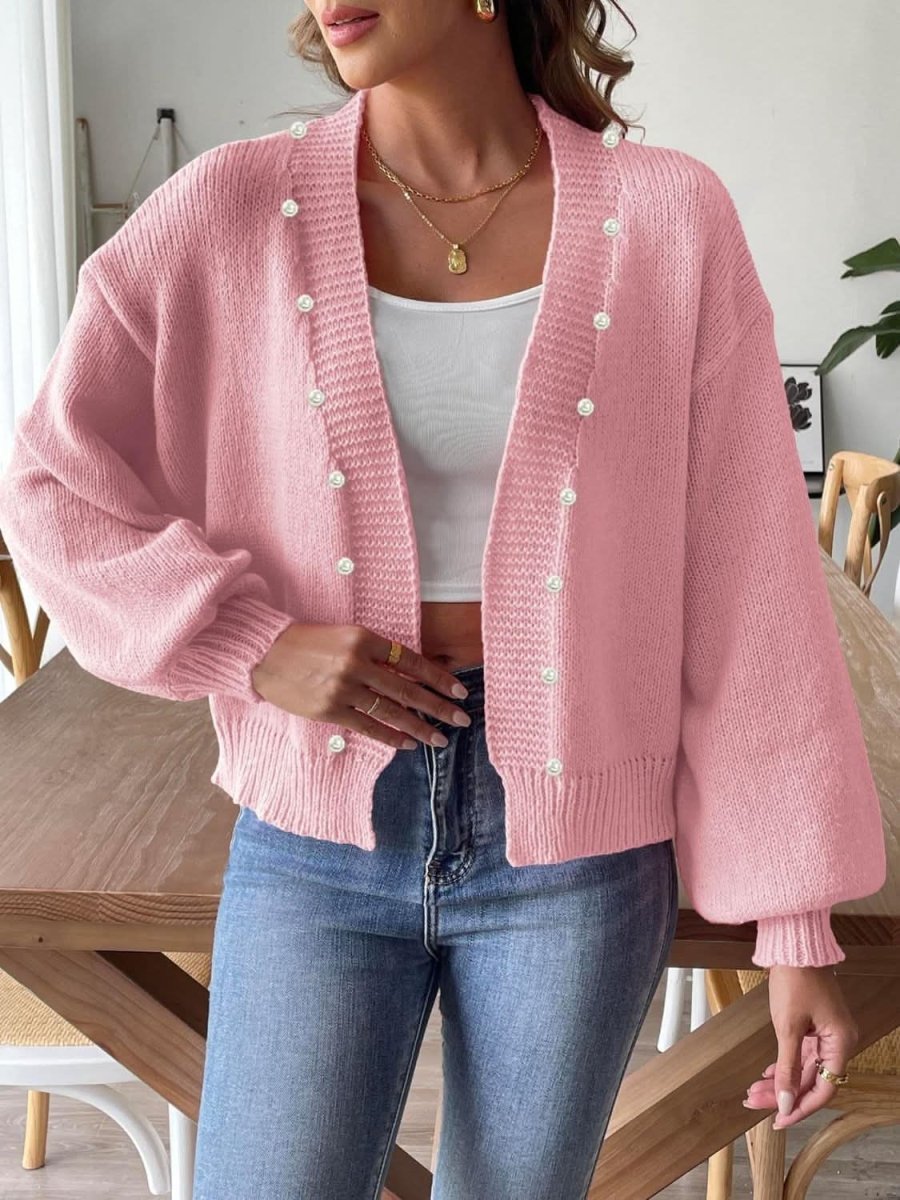 Pearl Open Front Long Sleeve Cardigan - Love Salve