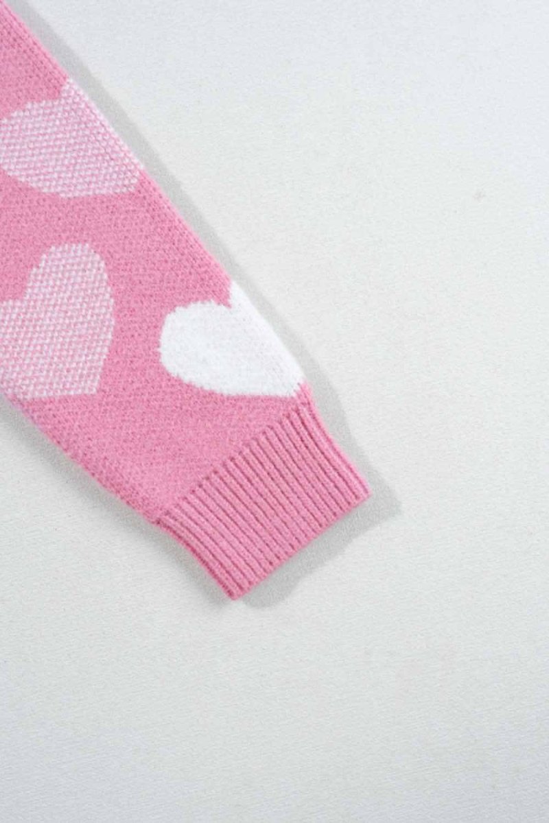 Pearl Trim Heart Round Neck Long Sleeve Sweater - Love Salve