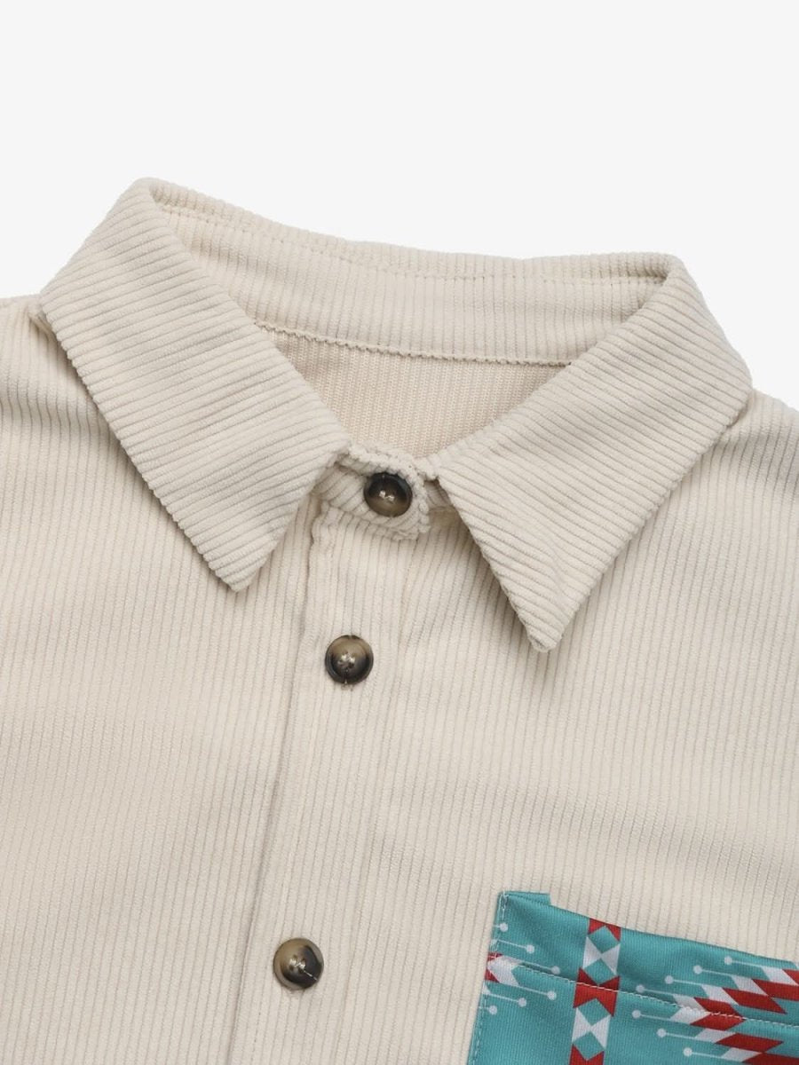 Perfee Pocketed Geometric Collared Neck Shacket - Love Salve