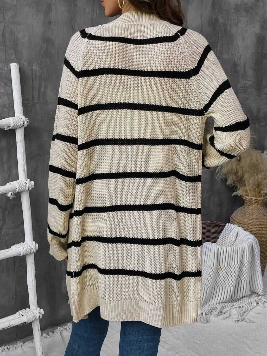 Perfee Striped Button Up Long Sleeve Cardigan - Love Salve