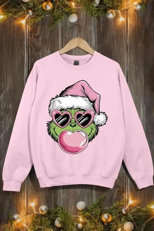 Pink Blowing Bubble Grinch Graphic Sweatshirts - Love Salve
