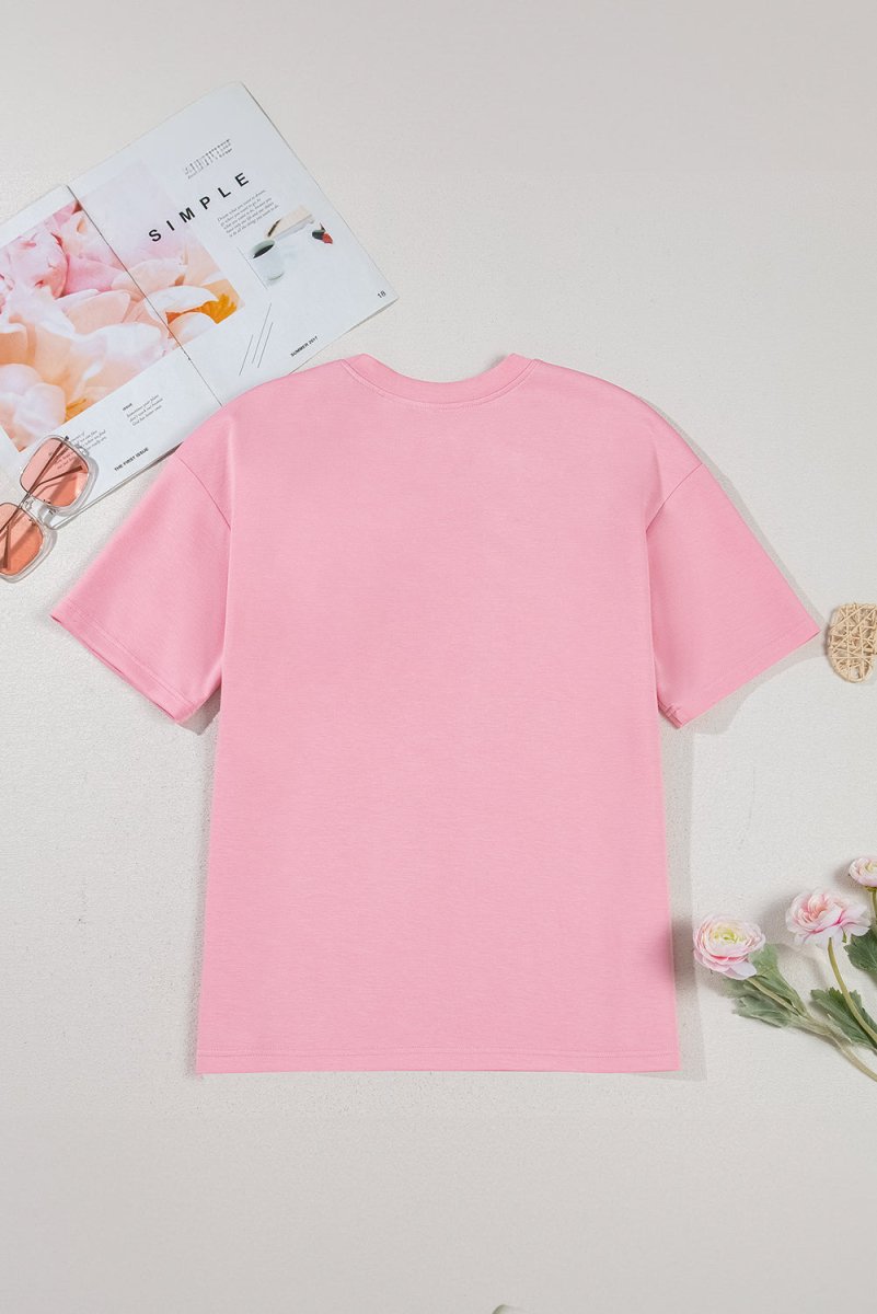 Pink Bow Applique Half Sleeve T-shirt for Stylish Looks - Love Salve