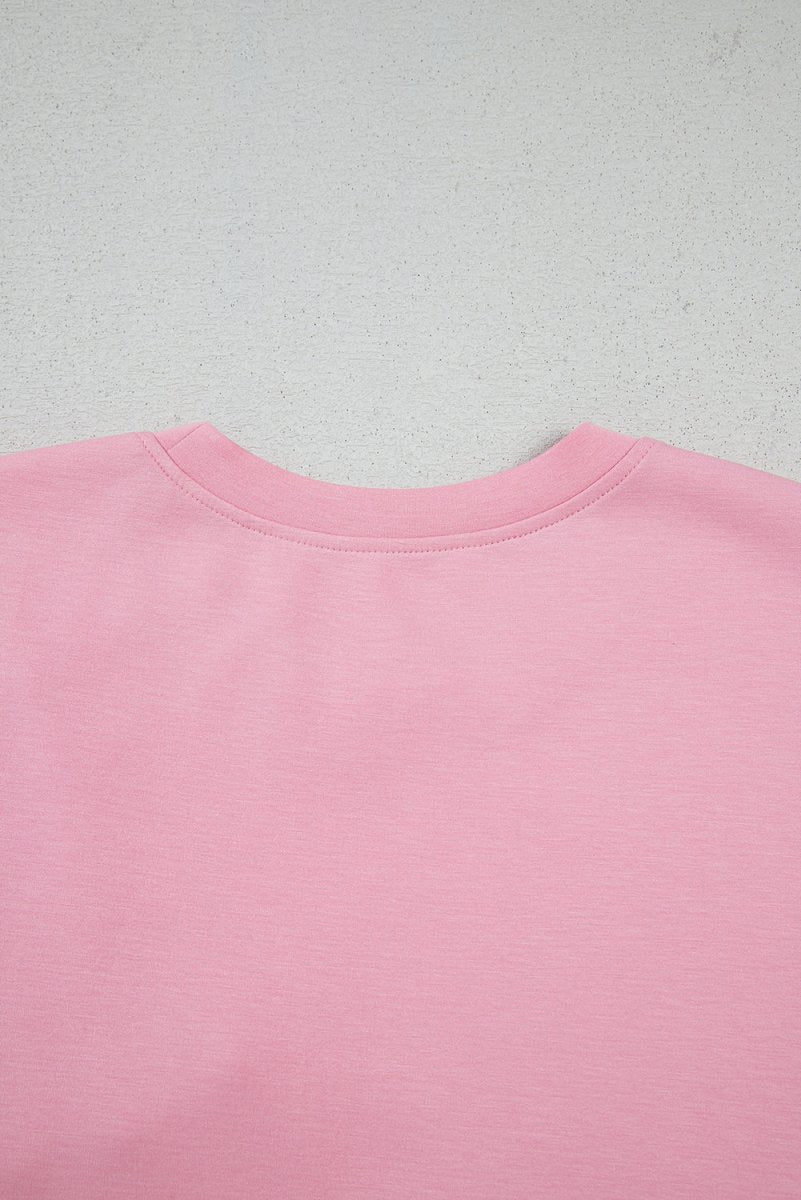 Pink Bow Applique Half Sleeve T-shirt for Stylish Looks - Love Salve
