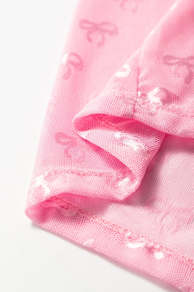 Pink Mesh Bow Pattern Long Sleeve Top for Women - Love Salve