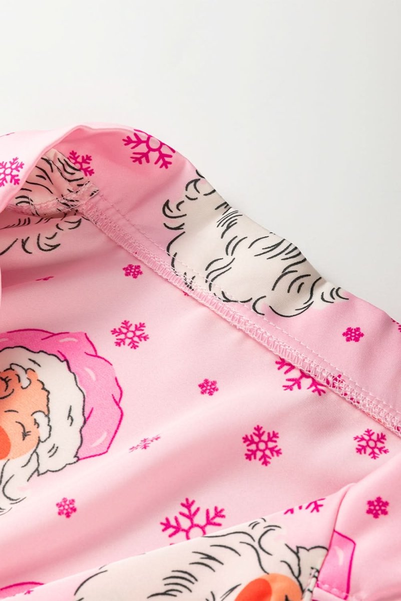 Pink Santa Claus Snowflake Long Sleeve Shirt Christmas Pajama Set - Love Salve