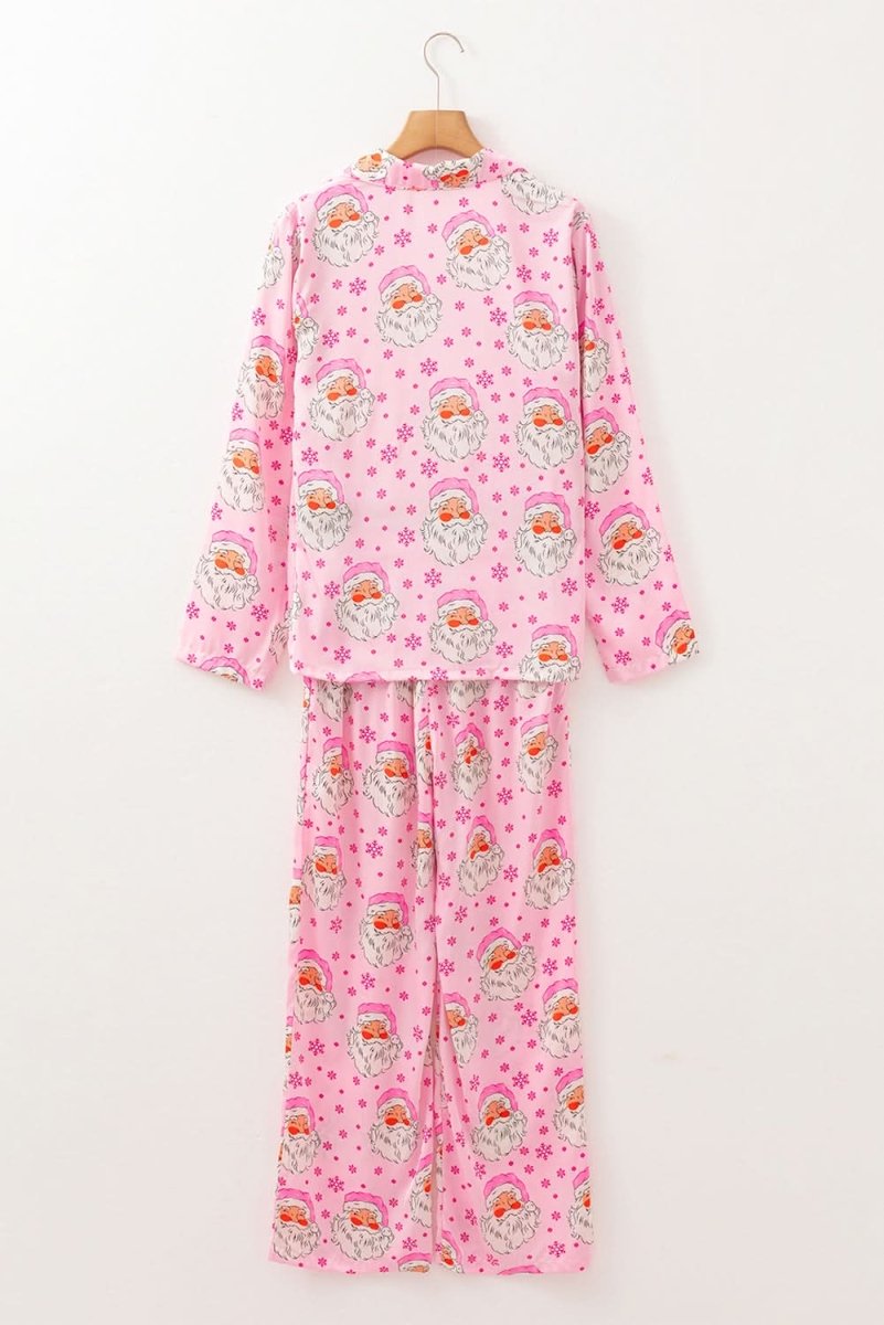 Pink Santa Claus Snowflake Long Sleeve Shirt Christmas Pajama Set - Love Salve