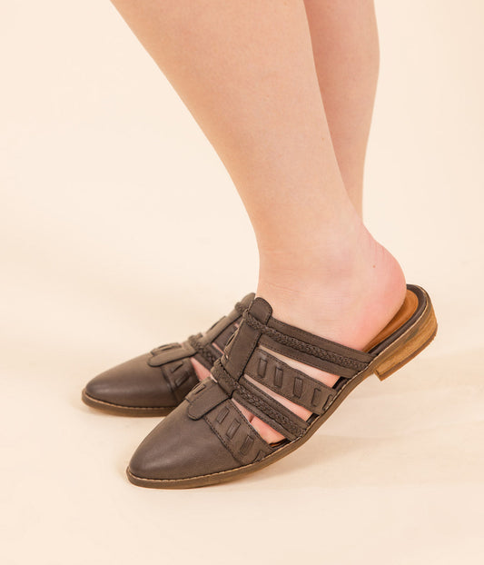 Monty Slide Taupe Faux Leather With Woven Detailing Naughty Monkey