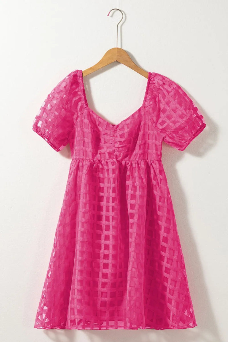 Plaid Puff Sleeve Babydoll Dress for Effortless Style - Love Salve