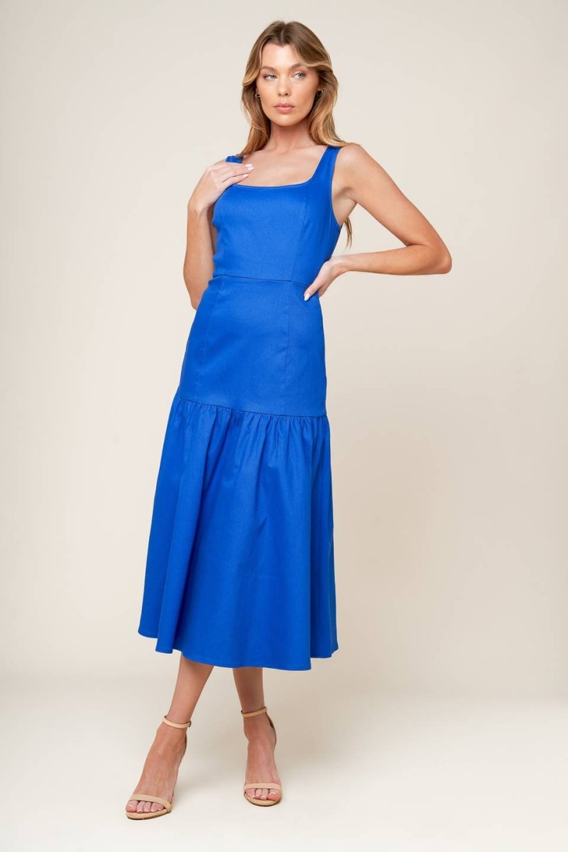 PLEASANT DREAMS BLUE WOVEN MIDI DRESS - Love Salve