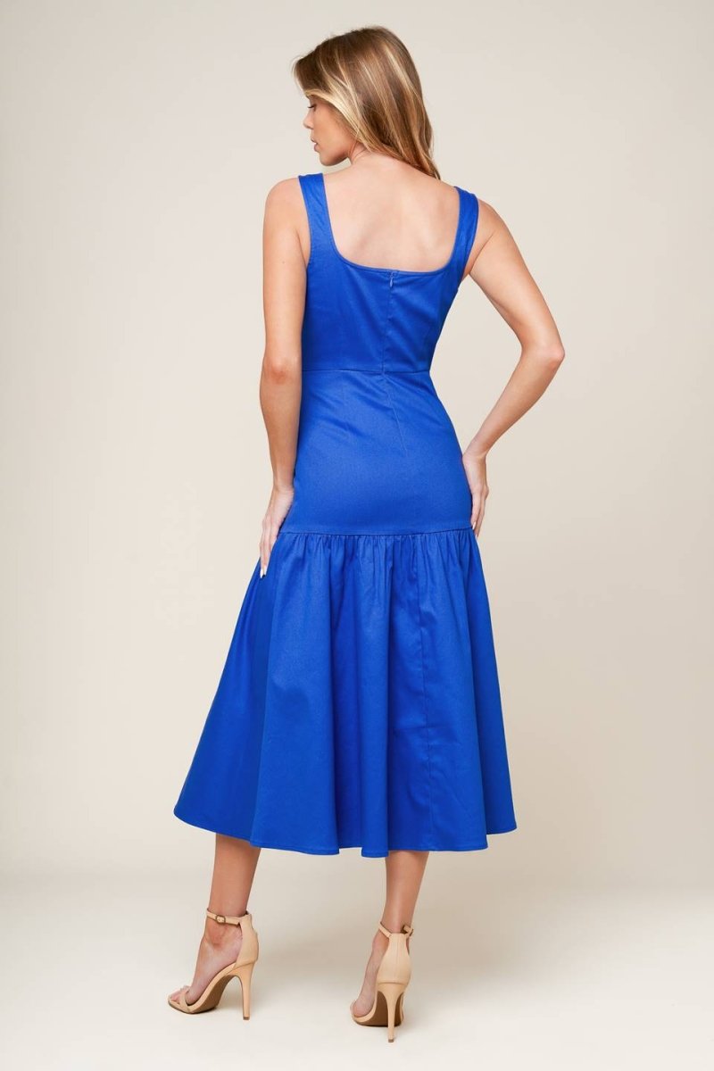 PLEASANT DREAMS BLUE WOVEN MIDI DRESS - Love Salve