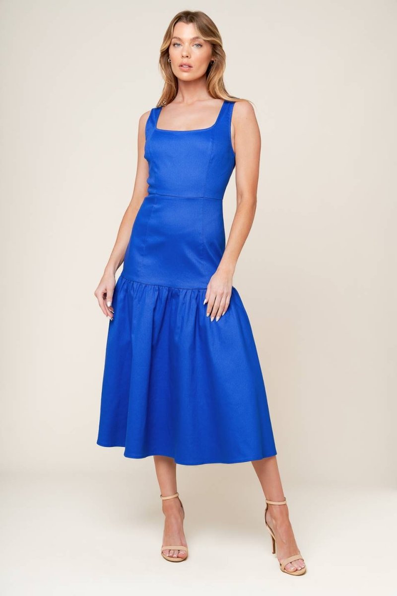 PLEASANT DREAMS BLUE WOVEN MIDI DRESS - Love Salve