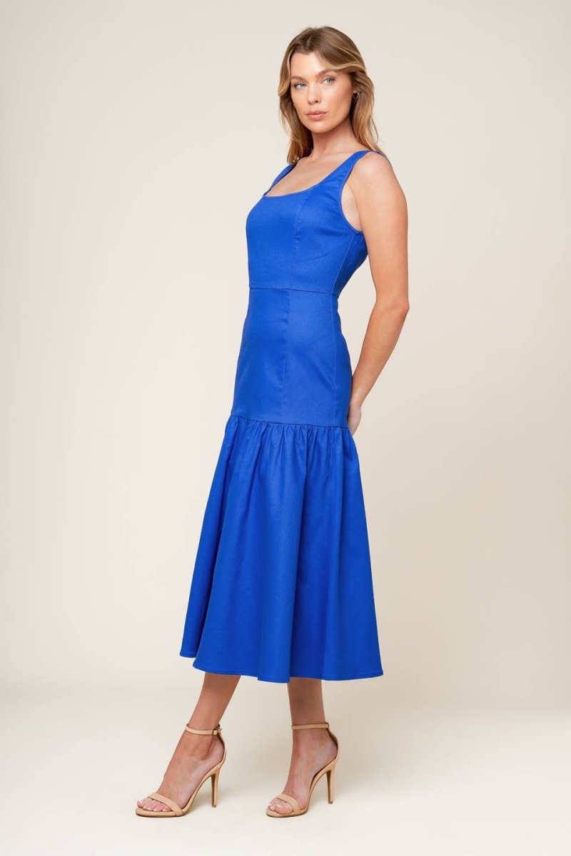 PLEASANT DREAMS BLUE WOVEN MIDI DRESS - Love Salve