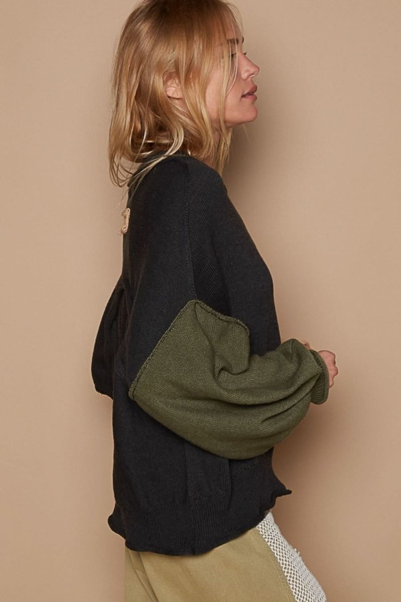 POL Color Block Roll Hem Hacci Sweater - Love Salve