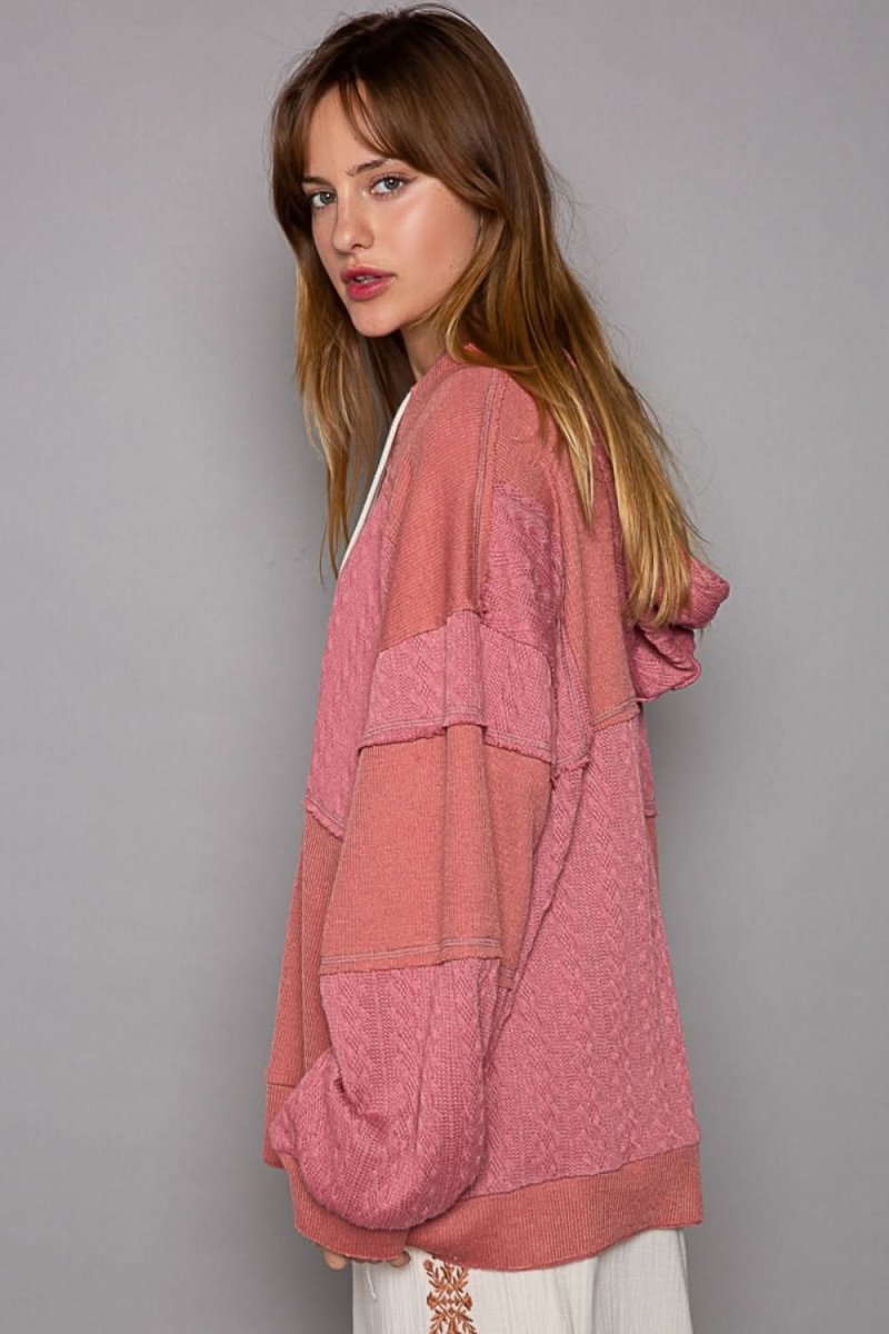 POL Exposed Seam Hooded Knit Top - Love Salve