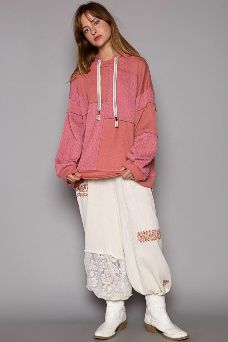 POL Exposed Seam Hooded Knit Top - Love Salve