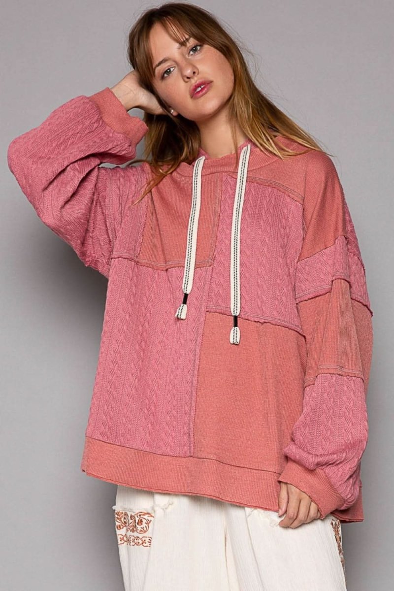 POL Exposed Seam Hooded Knit Top - Love Salve