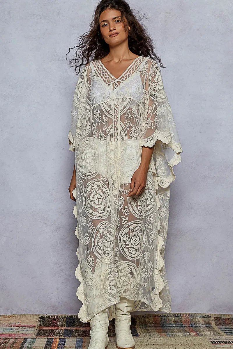 POL Lace Embroidered Beach Cover Up Kaftan - Love Salve